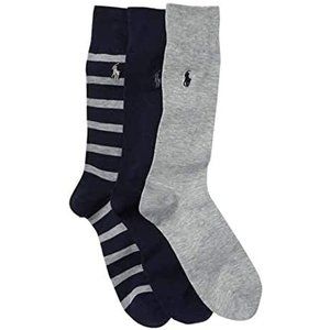 Polo Ralph Lauren 3 Pairs Casual Dress Trouser Socks 10-13 Navy Blue Grey Stripe